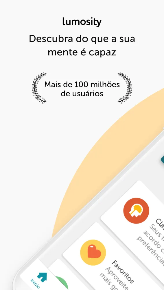 Ecrã de apresentação do Lumosity com tipografia grande sobre fundo claro