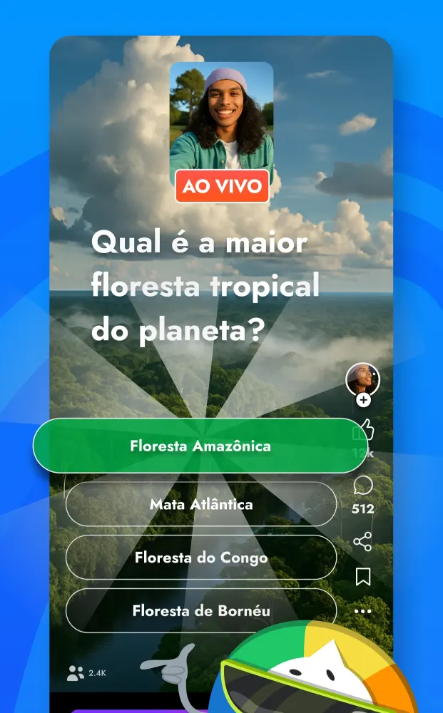 Ecrã do Perguntados com uma pergunta de geografia e quatro opções de resposta empilhadas